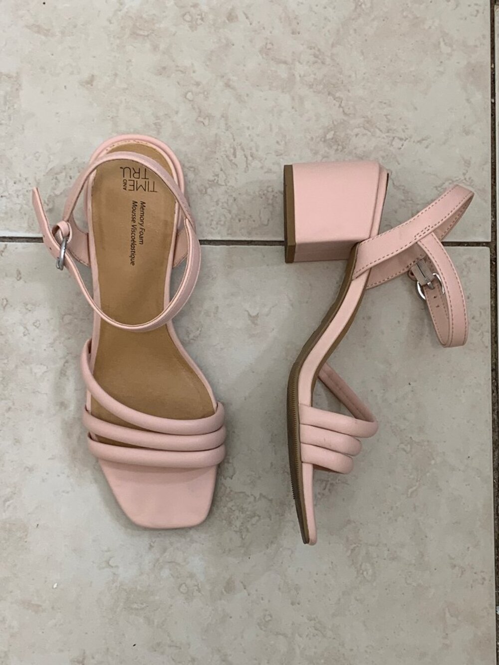 Light pink block heels - Size 7 - open-toe buckled ankle strap